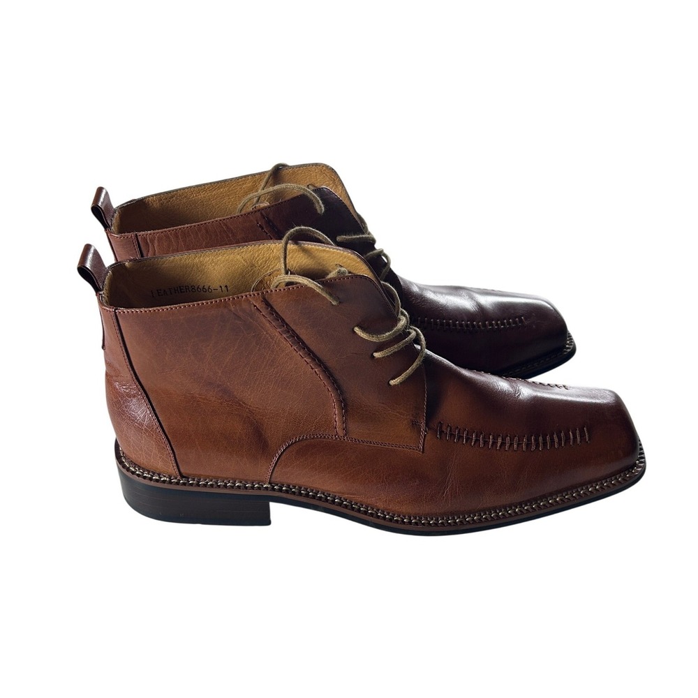 Zota Mens Leather‎ Square Toe Chukka Boots Brown Lace Up Ankle Boots Size 11